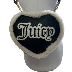 Juicy Couture Black Heart Crossbody Bag with Fur Trim NWT